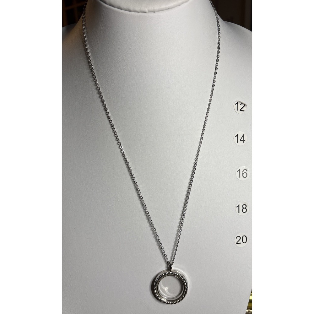 Silver Tone Floating Charm Memory Locket Necklace Round Glass Keepsake Pendant